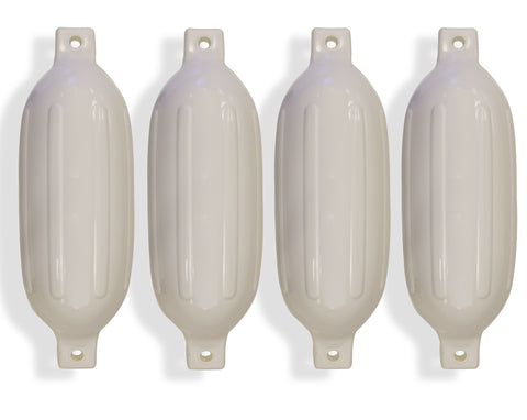 4 Ribbed Marine 6.5" X 23" Boat Fender Black Vinyl Bumper Dock Protection White