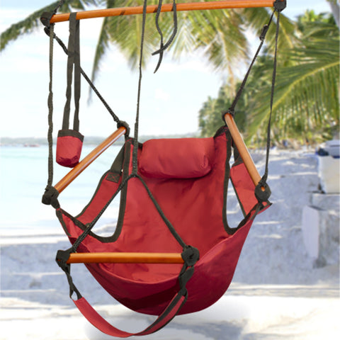 Hammock Hanging Chair Air Deluxe Sky Swing Outdoor Chair Solid Wood 250lb Red