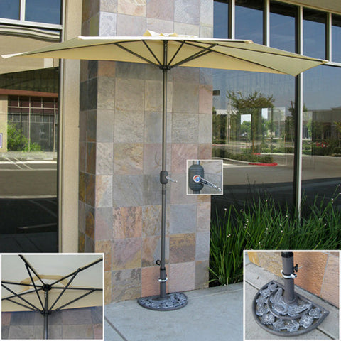 Patio Umbrella Half With Umbrella Stand 9' Tan Market Wood Umbrella Commercial