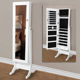 White Mirrored Jewelry Cabinet Amoire w Stand Mirror Rings, Necklaces, Bracelets