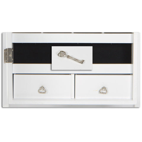 White Mirrored Jewelry Cabinet Amoire w Stand Mirror Rings, Necklaces, Bracelets