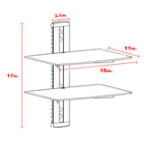 2 Tier Dual Glass Shelf Wall Mount Bracket Under TV Component Cable Box DVR DVD