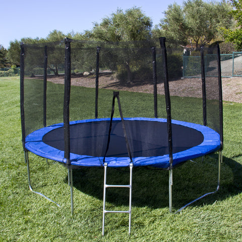 12' Round Trampoline Set 4 legs W Frame Blue safety Pad Netting & Ladder