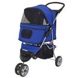 Deluxe Folding 3 Wheel Pet Stroller w/Cup Holder Tray