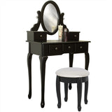 Vanity Table Jewelry Makeup Desk Bench  Drawer Black Solid Wood Construction