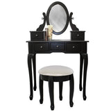 Vanity Table Jewelry Makeup Desk Bench  Drawer Black Solid Wood Construction