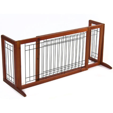 Pet Fence Gate Free Standing Adjustable Dog Gate Indoor Solid Wood Construction