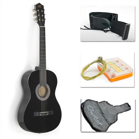 Beginners Acoustic Guitar With Guitar Case, Strap, Tuner and Pick Black