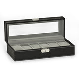 Watch Box 6 Mens Black Leather Display Glass Top Jewelry Case Organizer