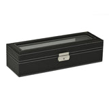 Watch Box 6 Mens Black Leather Display Glass Top Jewelry Case Organizer