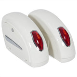 White Motorcycle Cruiser Hard Saddle Bags Trunk Luggage w/ Lights Mount Bracket
