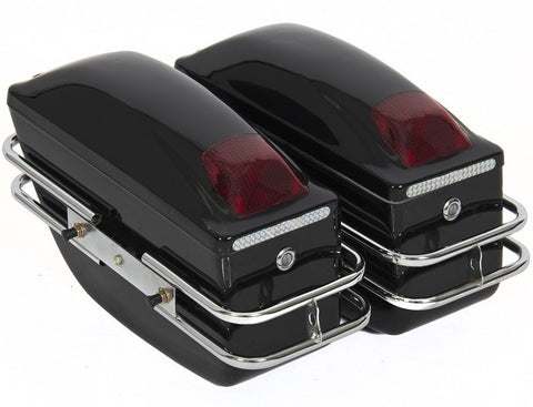 Black Motorcycle Cruiser Hard Trunk Saddle Bags Trunk Luggage w/ Lights Mounted