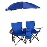 Picnic Double Folding Chair w Umbrella Table Cooler  Fold Up Beach Camping Chair