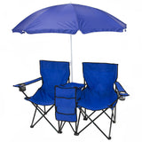 Picnic Double Folding Chair w Umbrella Table Cooler  Fold Up Beach Camping Chair