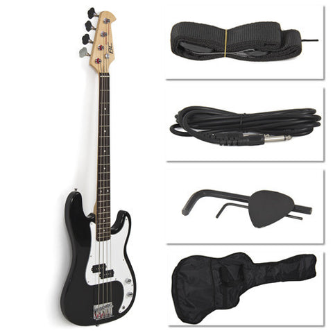 Black Electric Bass Guitar Including Strap, Guitar Case, Amp Cord and More