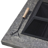 Elegant 29" Outdoor Patio Firepit w/ Iron Fire Bowl, Stone Base, & Mesh Cover