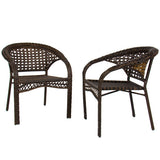 Set of (2) Elegant Outdoor Wicker Armchairs Weather Proof Patio Furniture