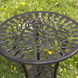 Outdoor Patio Furniture Tulip Design Cast Aluminum Bistro Set in Antique Copper