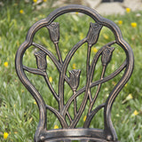 Outdoor Patio Furniture Tulip Design Cast Aluminum Bistro Set in Antique Copper