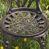 Outdoor Patio Furniture Tulip Design Cast Aluminum Bistro Set in Antique Copper
