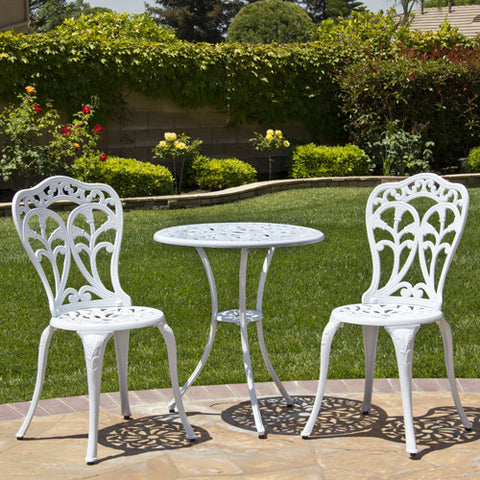 Outdoor Patio Furniture Orchid Design Cast Aluminum Bistro Set in White