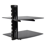2 Tier Dual Glass Shelf Wall Mount Bracket Under TV Component Cable Box DVR DVD