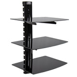 3 Tier Dual Glass Shelf Wall Mount Bracket Under TV Component Cable Box DVR DVD