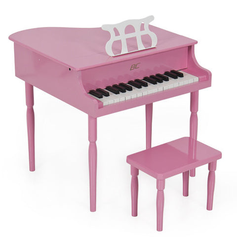 Pink Childs Grand Piano with Kids Bench of Solid Wood Construction