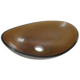 Vessel Sink Tempered Double Glass Sink Vanity Bathroom Bath Brown Oval Design