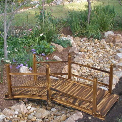 Wooden Bridge 5' Stained Finish Decorative Solid Wood Garden Pond Bridge