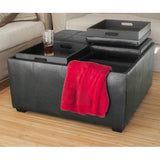 Leather 4 Tray Top Storage Ottoman