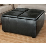 Leather 4 Tray Top Storage Ottoman