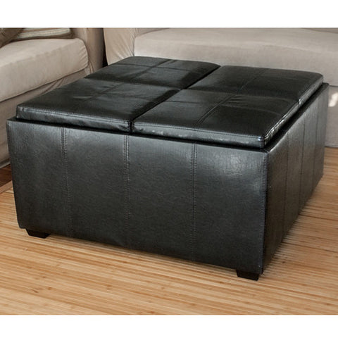 Leather 4 Tray Top Storage Ottoman