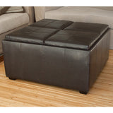 Leather 4 Tray Top Storage Ottoman