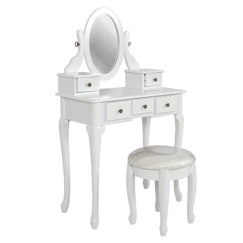 Vanity Table Jewelry Makeup Desk Bench Drawer White Solid Wood Construction
