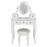 Vanity Table Jewelry Makeup Desk Bench Drawer White Solid Wood Construction