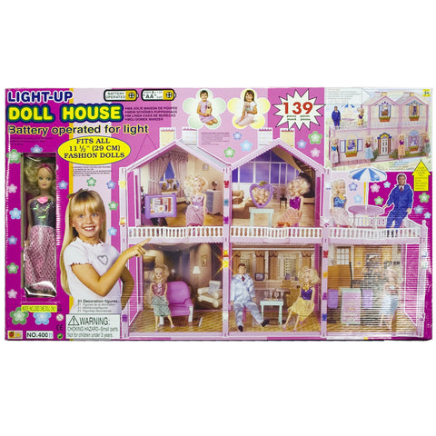 Large 139 PC Doll House Set 2 Story 6 Rooms Fits Barbie Size Doll Dollhouse