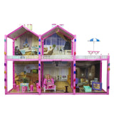 Large 139 PC Doll House Set 2 Story 6 Rooms Fits Barbie Size Doll Dollhouse