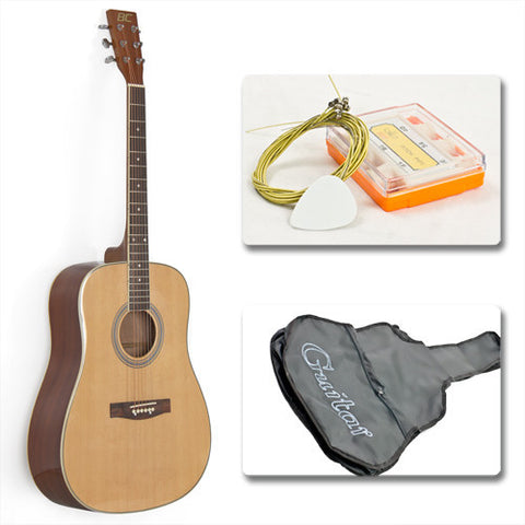 Acoustic Guitar 41" Full Size Natural Includes Guitar Case, Strap and More