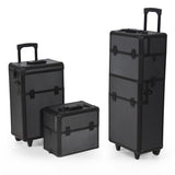 Rolling Cosmetic Makeup Case 2 IN 1 Make Up Artist Case Aluminum Construction BK