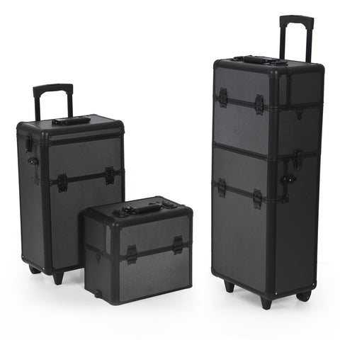 Rolling Cosmetic Makeup Case 2 IN 1 Make Up Artist Case Aluminum Construction BK