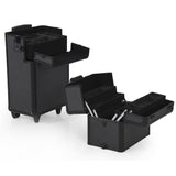 Rolling Cosmetic Makeup Case 2 IN 1 Make Up Artist Case Aluminum Construction BK