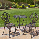Outdoor Patio Furniture Tulip Design Cast Aluminum Bistro Set in Antique Copper