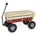 Wood Wagon ALL Terrain Pulling Red w/ Wood Railing Children Kid Garden Cart