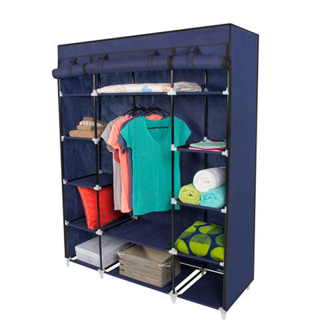 53” Portable Closet Storage Organizer Wardrobe Clothes Rack With Shelves Blue