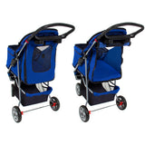 Deluxe Folding 3 Wheel Pet Stroller w/Cup Holder Tray