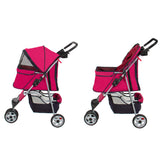 Deluxe Folding 3 Wheel Pet Stroller Dog Cat  Carrier w Cup Holder Tray -Red