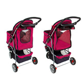 Deluxe Folding 3 Wheel Pet Stroller Dog Cat  Carrier w Cup Holder Tray -Red