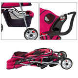 Deluxe Folding 3 Wheel Pet Stroller Dog Cat  Carrier w Cup Holder Tray -Red