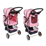 New Deluxe Folding 3 Wheel Pet Stroller Dog Cat  Carrier w Cup Holder Tray -Pink
